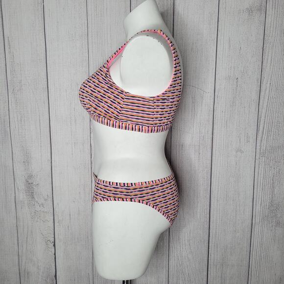 Athleta Marbella Scoop Bikini Set Pink Black Orange Geometric Size XL - Picture 6 of 8